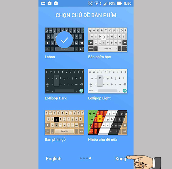 Chủ đề bàn phím > xong
